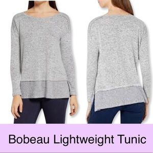 Bobeau Tunic with jewel / wide neck, exposed seams, lightweight sweater…SOFT